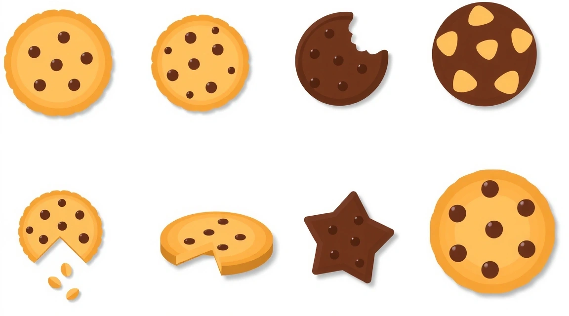 Assortment of digital cookies on a clean background, symbolizing website data
